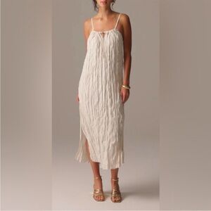 J. Crew Crinkled Side Slit Midi Dress Women's Size XS Natural NWT